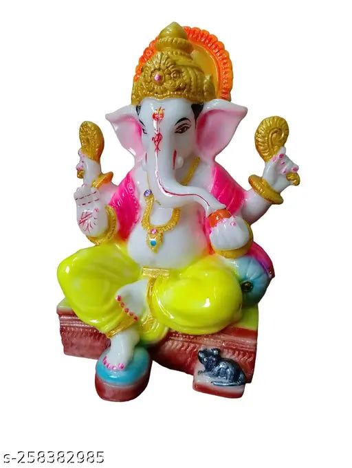Marble statue of Lord Ganesha, Vinayaka Chaturthi decoration, 7 inches tall