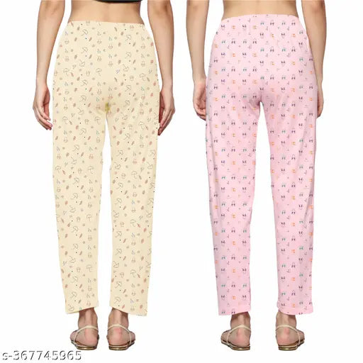 Pink and white floral print cotton night pyjamas