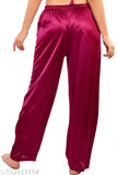 Maroon satin women's regular fit pajamas