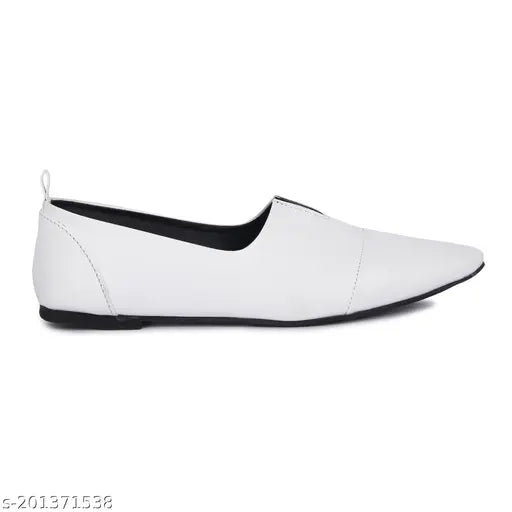 White synthetic flat bellies by KIRAVI - ideal for western outfits, slip-on design, perfect fit (IND-2, IND-3, IND-4, IND-5, IND-6)