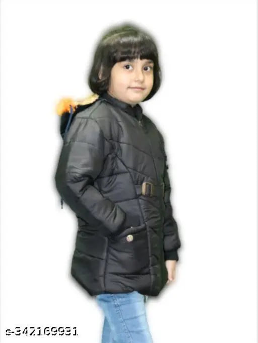 Black padded winter jacket for a little girl