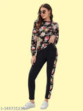 Printed cotton blend nightwear suit, includes t-shirt & leggings with long sleeves, ideal for athleisure wear, size S (36in bust, 23in top length, 26in bottom waist, 32in bottom hip, 39in bottom length). India origin
