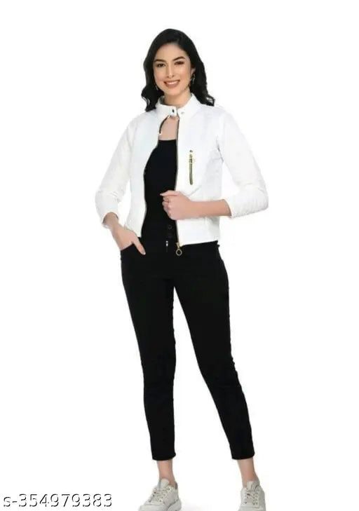 Fleece three-quarter sleeve solid women's jacket, trendy fashionable NY round neck button design from India