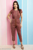 Printed rayon jumpsuit for women and girls, short sleeves, vibrant pattern on display