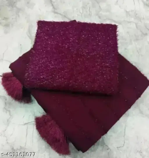 Maroon chiffon fabric saree, fringe detailing, party blouse