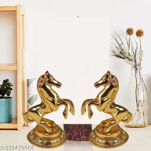 Gold-plated metal jumping horse figurine decor, 11cm tall on table