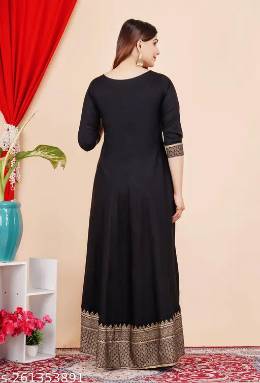 Black long kameez, women's fashion, golden floral print