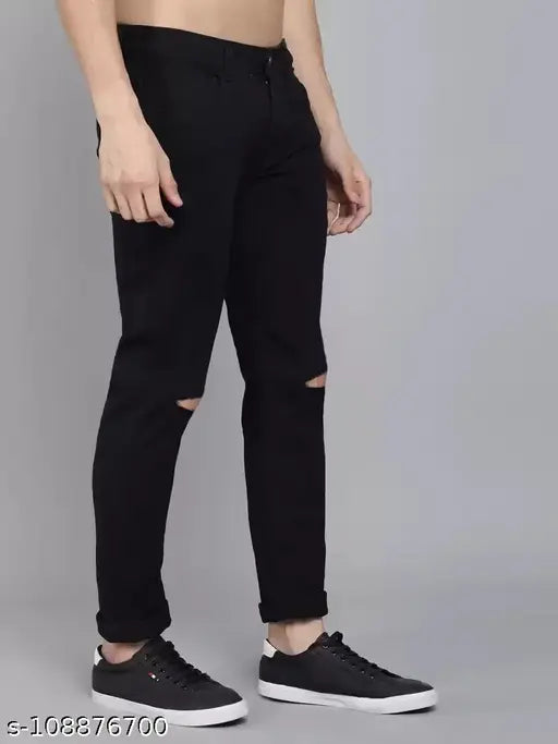 Man Black Denim Jeans, solid print mid-rise 5-pocket style from Jac Fashion, available in sizes 28, 30, 32, 34, 36 (Waist 28-36, Length 41in), made in India