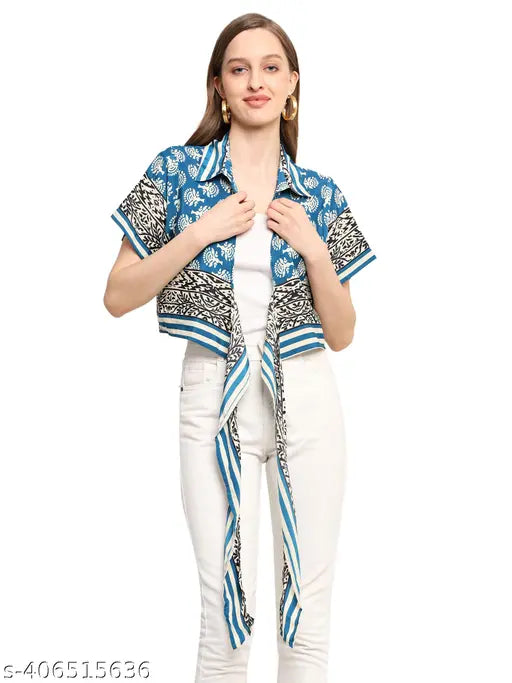 kanha exports Top with Short Bell Sleeves and Wrap Style, Multicolored, Oversized Fit