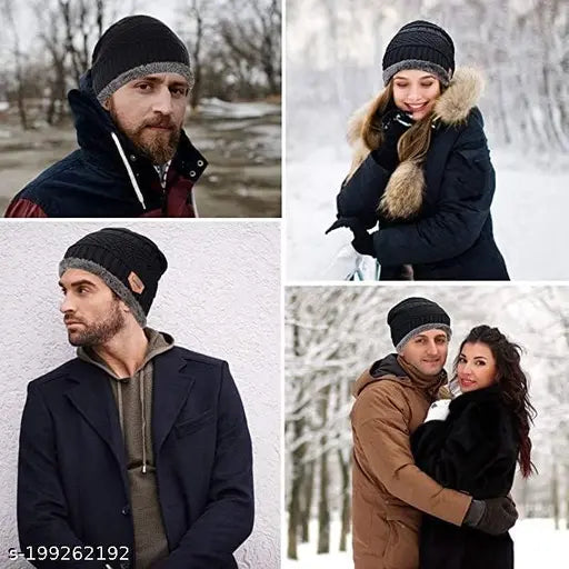 Woolen Beanie & Muffler Set (20 Degree Temperature, Ultra Soft Acrylic). Indian-made criss-cross knit winter accessories for men, women, and kids