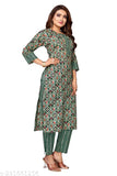 Cotton blend Queen choice Kurti with printed net pants, three-quarter sleeves - Indian ethnic wear for women