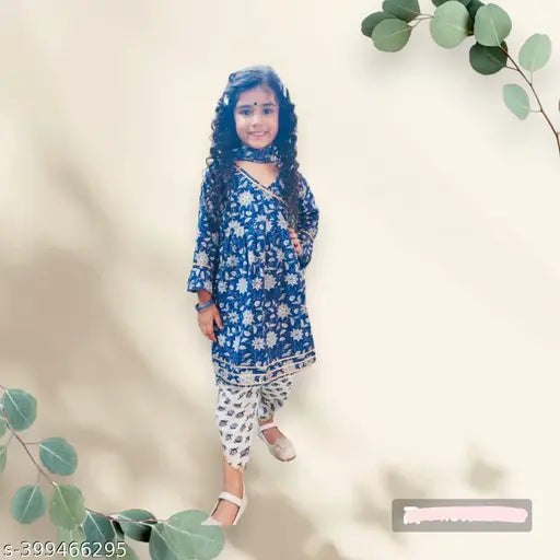 Bandhani cotton print frock-dhoti and dupatta set, traditional Indian outfit for girls aged 18-24 months with long sleeves and Gota work