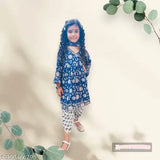 Bandhani cotton print frock-dhoti and dupatta set, traditional Indian outfit for girls aged 18-24 months with long sleeves and Gota work