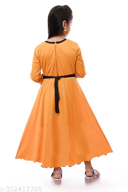 Acrylic three-quarter sleeve printed net kids gown, elegant and sophisticated special occasion wear for 2-3, 3-4, 4-5 years old