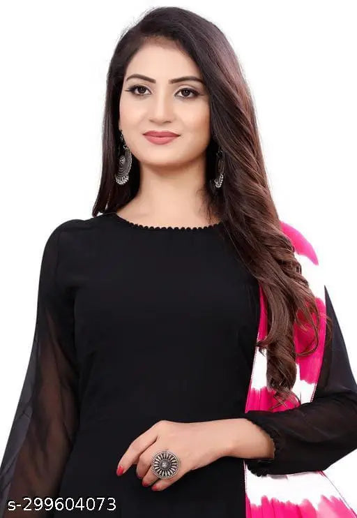 Georgette, long-sleeved solid gown for women and girls - Gavun Gaun, India