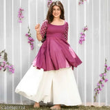 Viscose rayon Pretty Woman Sharara Set, solid net three-quarter sleeves Indian kurta with sharara bottomwear on display