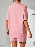 Lightweight cotton printed night suit set (top & shorts), chic round neck T-shirt with cute prints, perfect for comfortable sleepwear