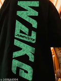 Black cotton blend three-quarter sleeve printed round neck t-shirt for men by Jump Cuts