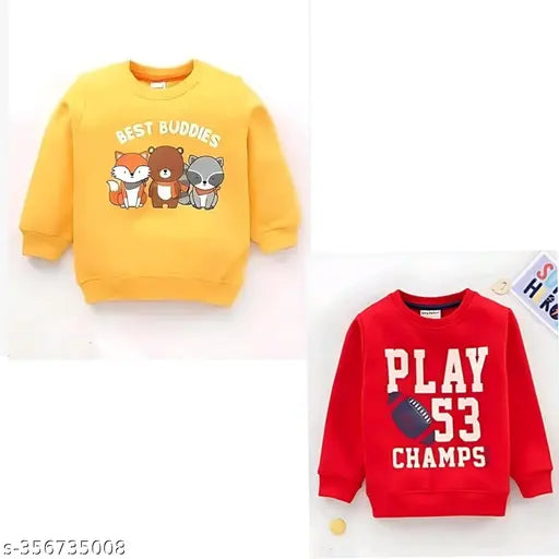 Colorful cotton blend youth sweatshirt, printed with fun designs for kids. Available in sizes 3-4 Years, 4-5 Years, 5-6 Years, and 6-7 Years. Made in India