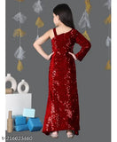 Velvet one-shoulder sequins gown by Sifrila, embroidered net pattern for party wear, suitable for 4-8 year old girls (Indian brand)