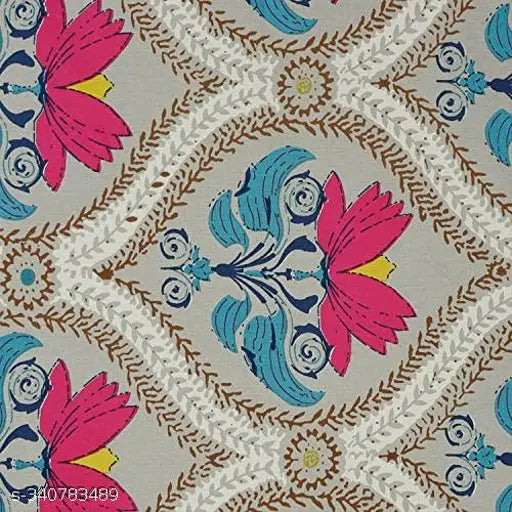 Beige lotus printed cotton flat sheets, 2 pillow covers, 200 thread count, summer-ready bedding from Pune, India (90x108 inches)