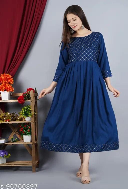 Aagam women's long blue kameez with embroidery