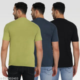 Green cotton blend men's typography round-neck t-shirt pack 3, perfect for casual or formal wear, India origin