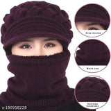 Soft wool and fur winter beanie cap with neck warmer, perfect for chilly weather and stylish look. Made in India