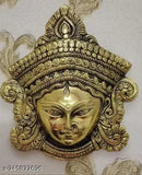Metal Durga Mata face idol wall hanging, handcrafted for good luck, success, and prosperity. Durga Murti, 15cm x 17cm, celebrating feminine 'Shakti