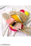 A cute sling bag with pink straps, white fur trim and a small charm. Inside is a red tag