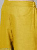 Designer mustard cotton kurti set for women's - solid, three-quarter sleeve outfit with dupatta and bottomwear, India origin