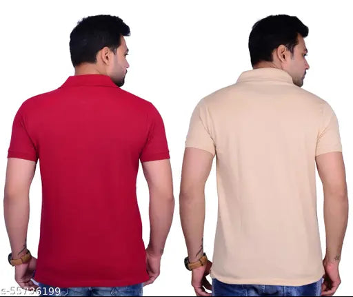 Cotton blend polo neck t-shirt combo (2 pack), solid color, short sleeves, India origin