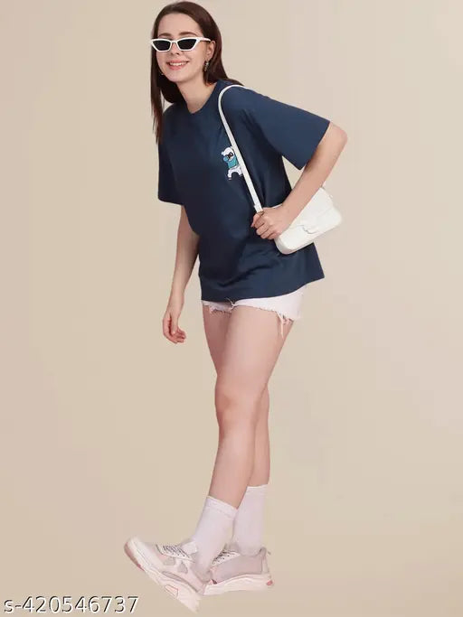 Womens cotton printed regular oversize t-shirt, long sleeves
