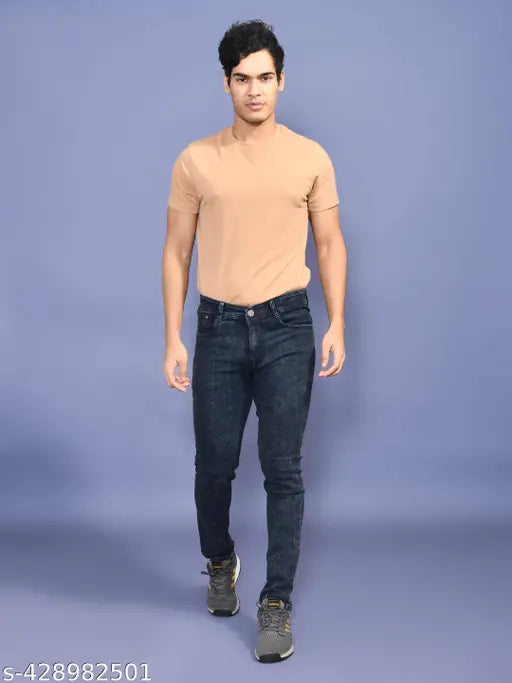 Stylish solid denim men's jeans - Cotton, regular fit, mid-rise. Size 28, 30, 32, 34, 36, 38, 40, 42 (india)