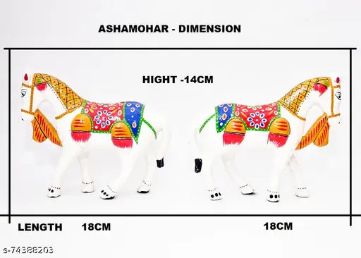 White handmade paper mache horse showpiece set, intricately detailed, 14 cm tall, Indian craftsmanship, home decor or gift idea