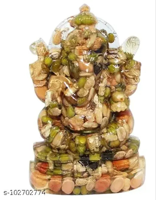 Multicolor poly resin Ganesha Navdhanya Idol (Annapurna Vinayaka), decorative showpiece, 9x5x2.5cm from India
