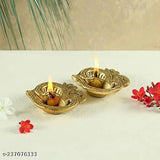 Metal Om Diya set of 6 for home, shop, office decoration, temple worship - intricately crafted Indian God idols, 5cm L x 3cm H x 5cm B each