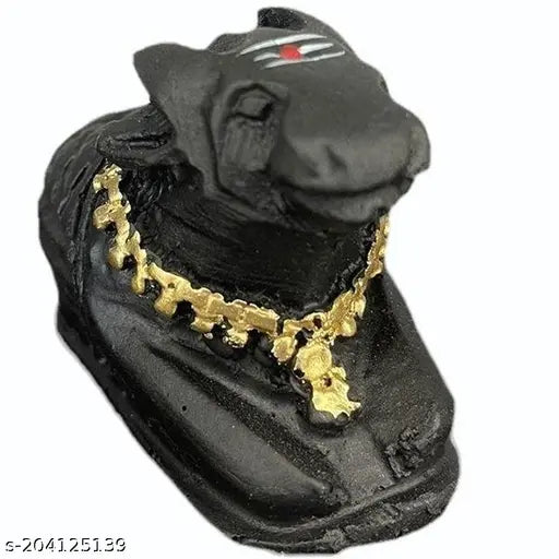 Black Small Matt Finish Poly Resin Shiva's Cow Statue for temple/home, ideal gift item for housewarming