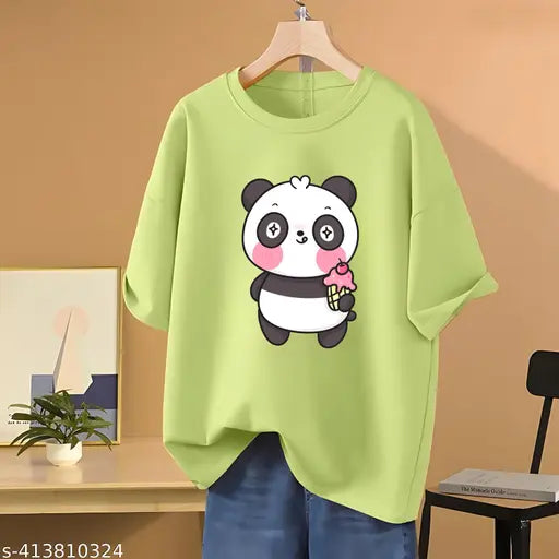 Black, cotton, womens, oversized, tshirt, panda