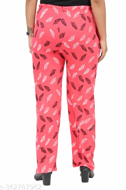 Pink and black printed cotton pyjama lower track pants