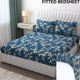 Glace cotton botanical double bedsheet, fitted elastic trim for perfect fit - upgrades summer bedroom