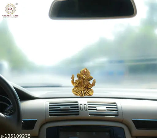 Metal Ganesha Idol for car dashboard, handcrafted Indian religious decorative showpiece
