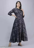 Black rayon kurti, three-quarter sleeves, printed combo design. Cham cham Indian fashion, casual wear for women