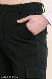 Black cargo pant with 4 pockets, solid material, casual style.
