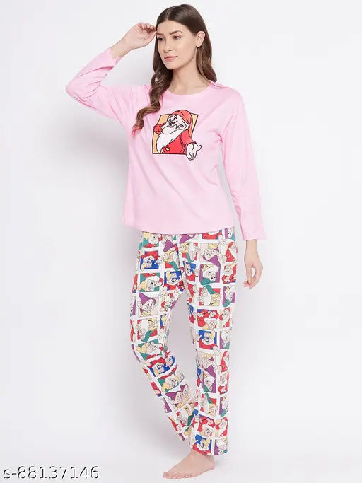 Viscose rayon printed full sleeve nightsuit set for women, casual wear and lounging comfort