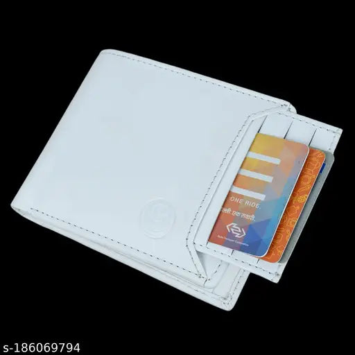 White PU leather mini wallet for men, featuring 8 card slots and 2 compartments. Stylish formal accessory with a modern design