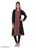 Black, straight woolen party kurta with long sleeves