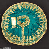 Teal georgette fabric with embroidery and heavy diamond work for a saree