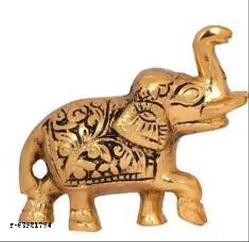 Gold-plated elephant statue decor, symbol of wisdom & good luck for home/office table or living room (Set of 1), Indian origin