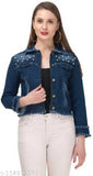 Denim waistcoat for women, solid pattern, long sleeves - Indian-made classy, elegant jacket